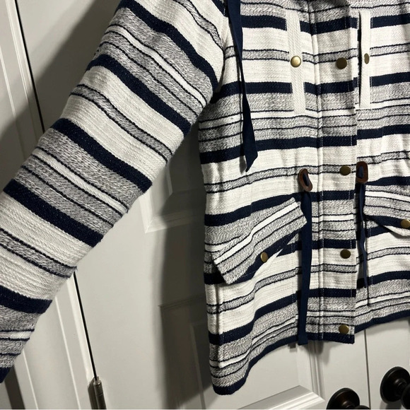 Loft Breton Women's Small Anorak Jacket Nautical Navy Blue & White Striped - Picture 2 of 10